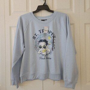 Betty Boop St. Tropez French Riviera Graphic Sweatshirt Sz XXL Blue NWT